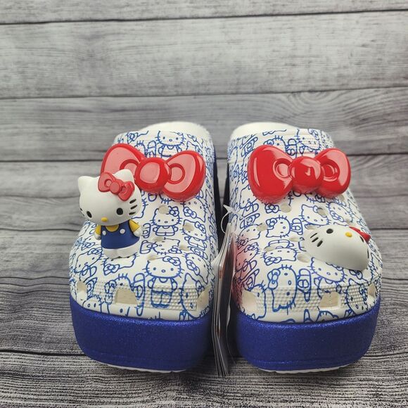 Crocs Hello Kitty 50th Siren Clog M9 W11 Blue White High Heel Jibbitz New NWT - Picture 5 of 6